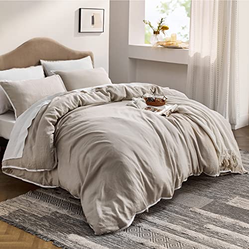 Bedsure Linen Duvet Cover Queen Size 100 French Linen 3 Piece Flax