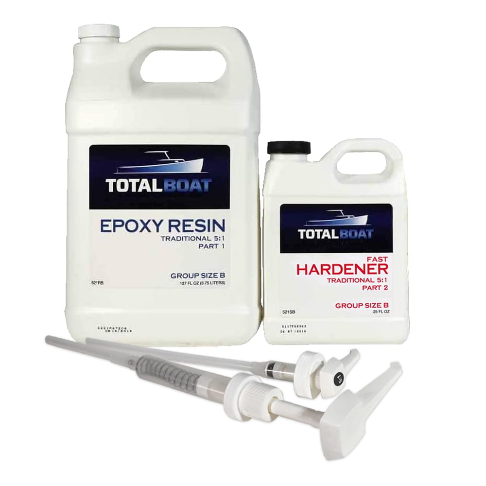 5:1 Epoxy Resin Kit (Gallon, Fast Hardener), Marine Grade Epoxy for Fiberglass and Wood Boat Building and Repair