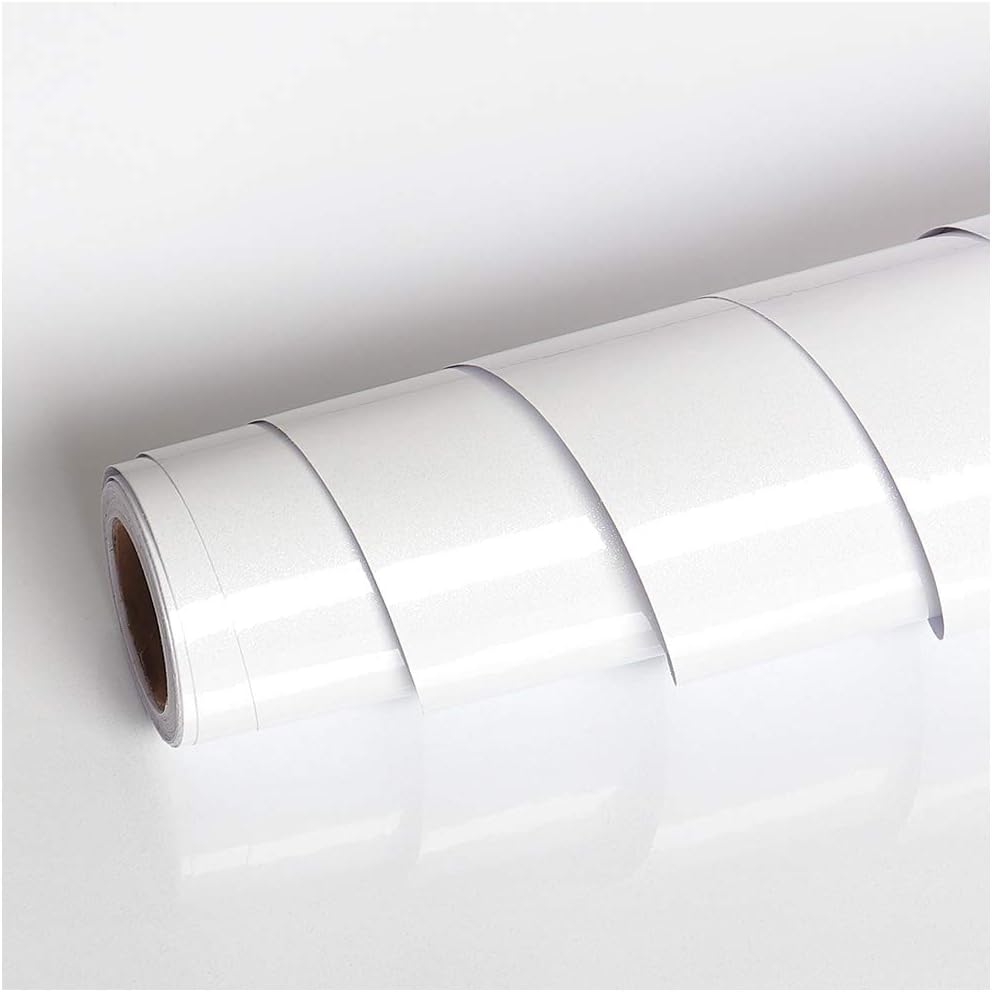 Livelynine 40CMx10M Glossy White Contact Paper for Decorative