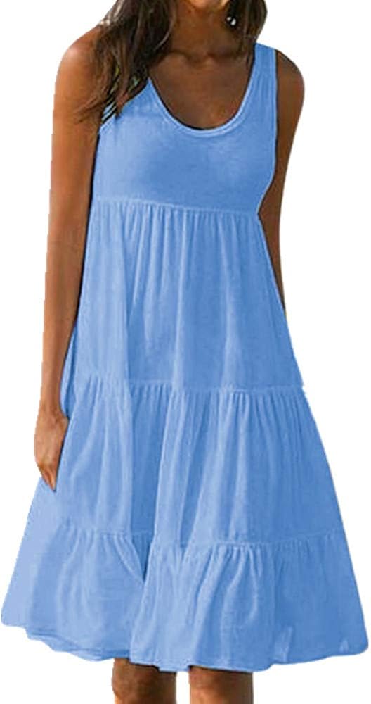 Sommerkleid Große Größe Sommerkleid Lose Einfach Ärmellos Kleid Damen Kleidung Einfarbig ...