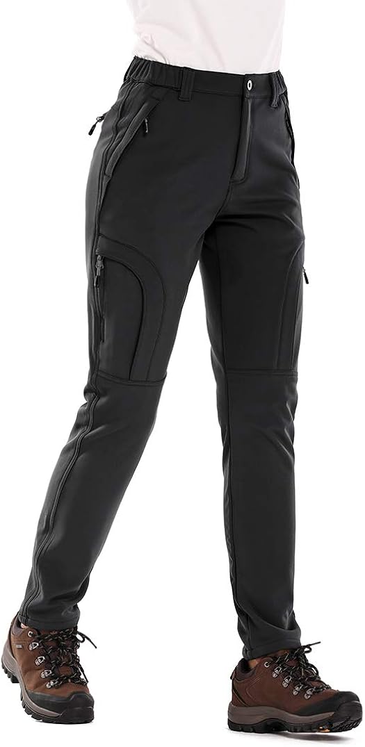 Women's Snow Fleece Soft Shell Insulated Waterproof Pants Warm Outdoor Cargo Hiking Pants: Clothing