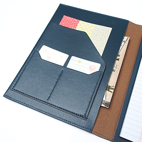 AHZOA 4 Pockets A5 Size Memo Padfolio S6 with Mechanical Pencil , Including 5 X 8 Inch Legal Writing Pad, Synthetic Leather Handmade 6.46 X 8.78 Inch Notepad Clipboard Holder (dark green)
