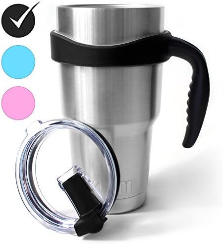 LIFEGRIP - Handle for 30 oz. Tumbler with Splash Proof and Spill Resistant Lid - Fits YETI Rambler, RTIC, Ozark Trail, Member’s Mark and Other Drink Tumblers (black)