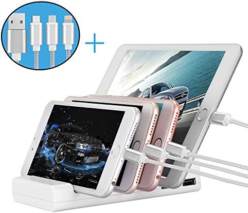 USB Charging Station Dock Fast-TOSCIDO W902 Charging Dock,Multi Desk Charger Stand for iPhone 7/6s/6/5s,iPad,Samsung,Smartphones Including 3-in-1 Quick USB Charging Cable,4 USB Ports 5V 3A-White