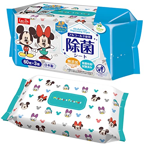 レック(LEC) ディズニー 除菌 ウェットシート アルコール不使用 60枚入×3個 ( ミッキー&フレンズ ) 除菌性能試験済み 無添加 日本製商品画像