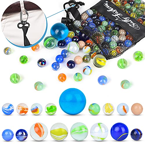 SallyFashion 66 PCS Glass Marbles, 3 Sizes Assorted Colors Round Marbles Toy, Variety of Patterns Marbles Bulk for Kids Marble Games, DIY and Home Decoration