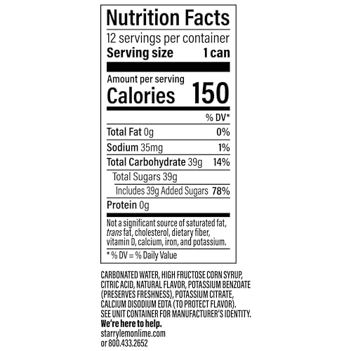 STARRY LEMON LIME SODA POP, 12 FL OZ CANS (PACK OF 12)