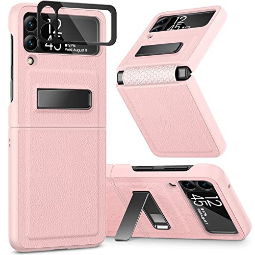 Caka Galaxy Z Flip 3 Case with Kickstand, Hinge Protection & Built-in Lens Camera Protector for Women & Girls - Compatible with Samsung Galaxy Z Flip 3 5G 2021 (Pink)