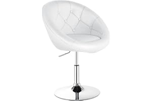 KOTEK Swivel Vanity Chair, Height Adjustable Swivel Accent Chair w/Chrome Frame, Modern Round Tufted Makeup Chair for Living 