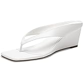 Athlefit Women's Low Wedge Sandals Trendy Dressy Square Open Toe Summer Beach Flip Flops Thong Heeled Sandals