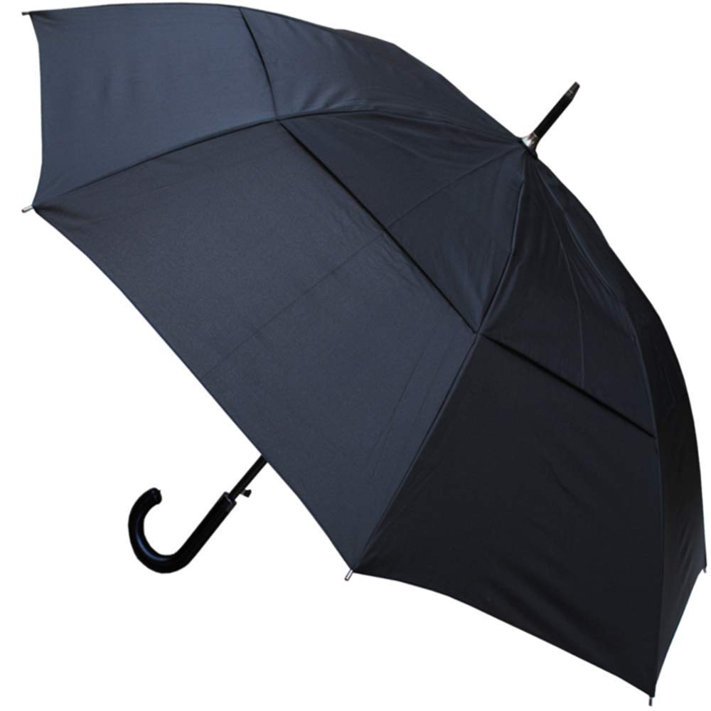 COLLAR AND CUFFS LONDON 60MPH Windproof Large Strong Umbrella - Fiberglass Frame - StormDefender City - Best for Vented Canopy - Auto - Leather Style Handle - Rainproof Designer Big Golf - Black