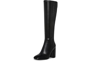 HEIFIN Women's Knee High Boots Faux Leather Square To Tall Boots Fashion Chunky Block Heel Long Boots with Side Zip