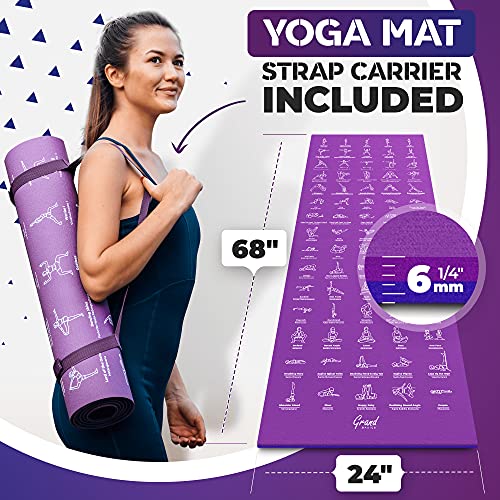 Instructional Yoga Mat with Poses Printed On It & Carrying Strap 75