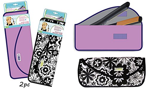 2pc Evriholder Case for Carrying Hair Styling tools Hot Iron Curling Iron & Flat Iron – Perfect for Travel & Gym – 1 Solid Color & 1 Print, As pictured