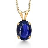 Gem Stone King 14K Yellow Gold Oval Gemstone Birthstone Solitaire Pendant Necklace | Oval 7X5MM Gold Necklace for Women | with 18 Inch Chain