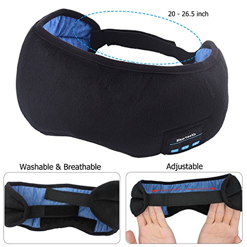 Bluetooth Sleeping Eye Mask Headphones, Bluetooth Sleep Eye Shades, Wellerly Bluetooth V4.2 Wireless Eye Cover Built-in Speakers Microphone Adjustable Washable Travel Headsets for Men and Women