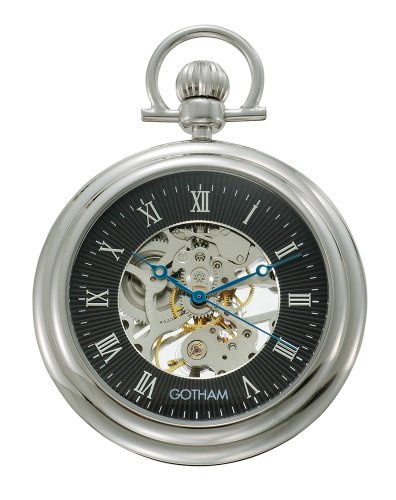 Gotham Mens Silver Tone Mechanical Pocket Watch With Built In