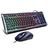 BAKTH Rainbow LED Backlit Mechanical Feeling Gaming Keyboard and Mouse Combo, USB Wired Keyboard and Mouse with 4000 DPI for Game or Office