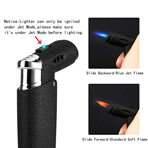 Jet Torch Cigar Lighter with Soft or Jet Flame Function and Butane Gas Visible Window, Fuel Refillable Windproof Cigarette Lighter