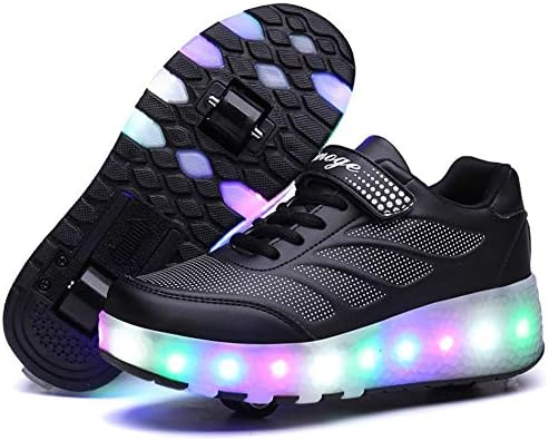 Boys Girls Led Light Up Roller Skates,Shoes Single/Double Wheels Retractable Skateboarding Rollerblades Outdoor Sports Cross Trainers Gymnastic Sneakers Unisex