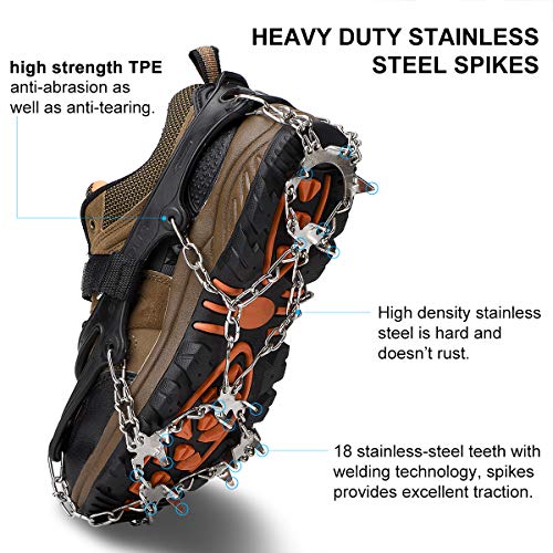 image for Qerhod Traction Cleats,18 Tooth Stainless Steel Ice Snow Grips Anti Sl
