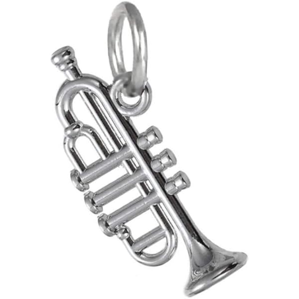 Pendentif Trompette En Argent Massif 925 - Made In Italy - Occasion - Bijou Rare