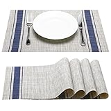 Placemat, Fashion European Style PVC Placemat Non-slip Insulation Placemat Washable Table Mats Set of 4(Blue)