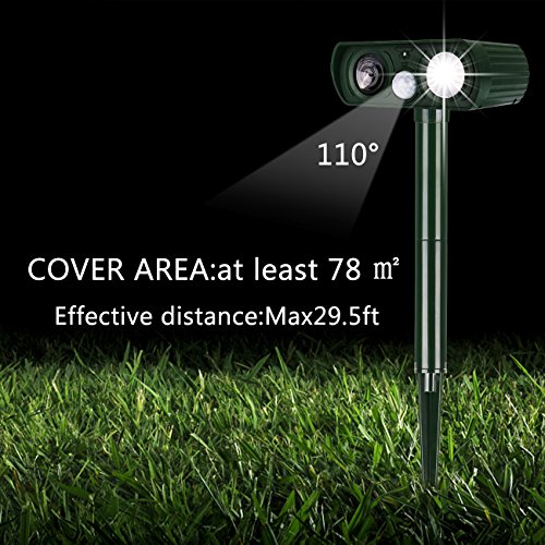 Dog Repellent, Outdoor Solar Powered and Weatherproof Ultrasonic Dog/Cat/Mosquito Repeller (Green) - Thumbnail 5