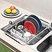 SANNO Dish Drying Rack, Expandable Dish Drainer Over Sink in Sink On Counter with Utensil Silverware Storage Holder, Rustproof Stainless Steel