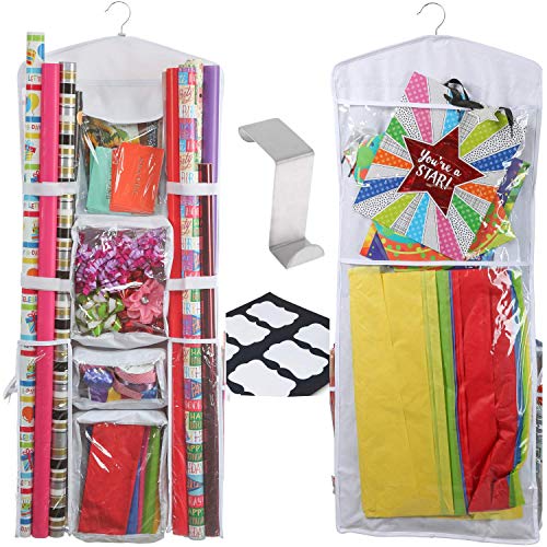 Clorso Extra Large Double Sided 40 Inch Hanging Wrapping Paper Storage Gift Bag and Gift Wrap Organizer (White) - Thumbnail 7