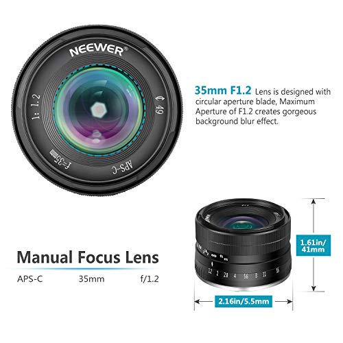 Neewer 35mm F1.2 APS-C Objectif Focale Manuelle Fixe Grande Ouverture en Aluminium pour Fuji Appareil Photo Mirrorless avec Support E X-A1 X-A10 X-A2 X-A3 X-A X-M1 X-M2 X-T1 etc - Image 5