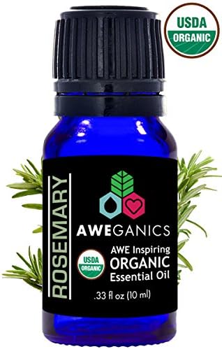 AWEGANICSPure Rosemary Oil USDA Organic Essential Oils, 100% Pure Natural Premium Therapeutic Grade, Best Aromatherapy Scented-Oils for Diffuser, Home, Office, Women, Men - 10 ML - MSRP $14.99