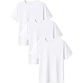 LAPASA Mens Cotton T-Shirt 3 Pack Stretch Solid Plain Short Sleeve Tag-Free Crew & V Neck Regular-Fit Soft M05/M06