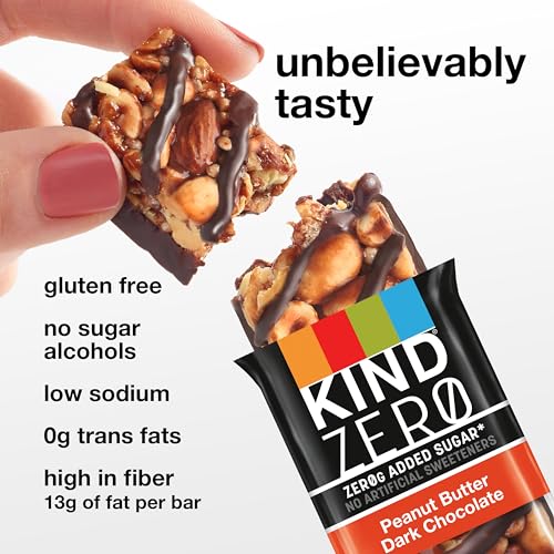 KIND ZERO ADDED SUGAR BARS, KETO SNACK, PEANUT BUTTER DARK CHOCOLATE, GOOD SOURCE OF FIBER, GLUTEN FREE, LOW SUGAR, 5G PROTEIN, 5 COUNT
