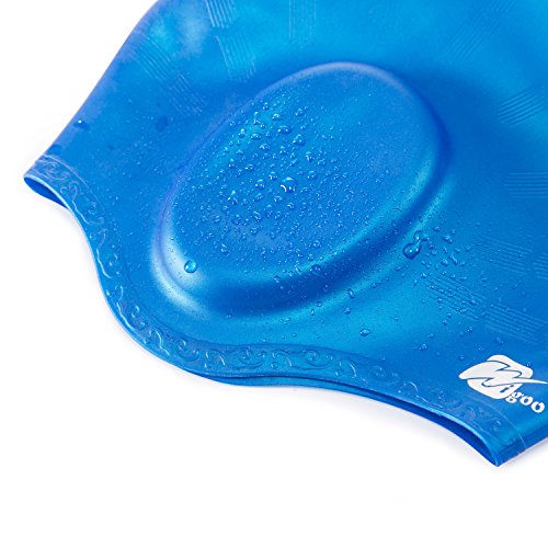 Wigoo Long Hair Swim Cap 2 Pack, 2019 Thicker Design, Waterproof Silicone Swimming Cap for Adult Woman and Men(Black+Blue)