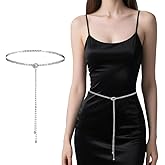 2 pieces of Rhinestone Belts for Women Crystal Chain Belt for Dress Sparkle Thin Belts