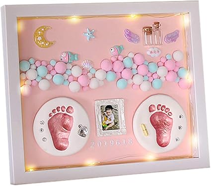 Y Mod Bebe Empreinte De Main Et Pied Kit De Argile Avec Lumiere Decorations Murale Ou Pour Table Personnalise Souvenir Cadre Deco Fabuleux Cadeau Non Toxique Argile Amazon Fr Cuisine Maison
