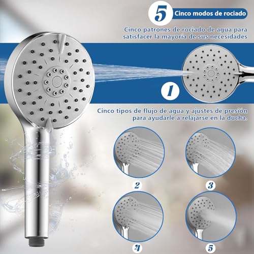 GALASALA Regaderas para Baño de Alta Presión, Regadera Doble para baño con Cabezal de Ducha de Lluvia de 8'' y Regaderas de Teléfono para Bano de 5 Modos con regadera, para Hogar y Hotel (Cromo)