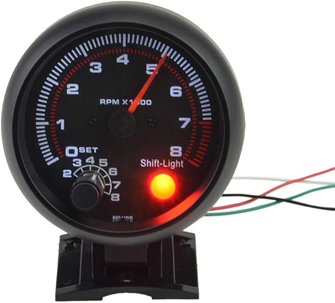 3.75" Car Tachometer Gauge Digital Engine Tach White Inter Shift Light 08000 RPM for 4, 6, 8
