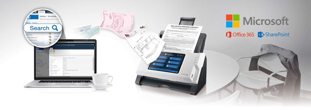 Plustek eScan SharePoint - Network Document Scanner Dedicated for Microsoft SharePoint and Office 365 – Standalone (PC-Less), 7” Color Touchscreen – 50-Sheet Automatic Document Feeder