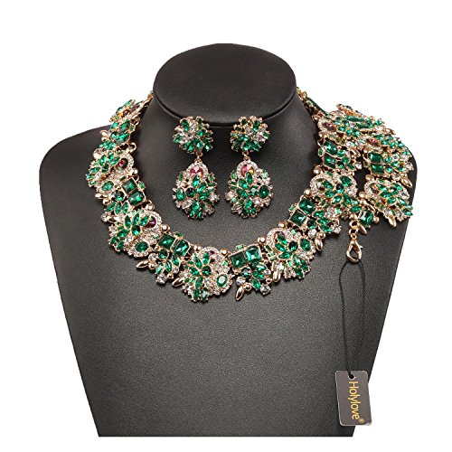 Holylove Green Retro Style Statement Necklace Bracelet Earrings for Women Novelty Jewelry Set 1 with Gift Box-8041BGreen Set - Thumbnail 7