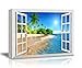 wall26 Canvas Print Wall Art Window View Landscape Tropical Island Shoreline Nature Wilderness Photography Modern Art Rustic Scenic Colorful Multicolor for Living Room, Bedroom, Office - 32H\
