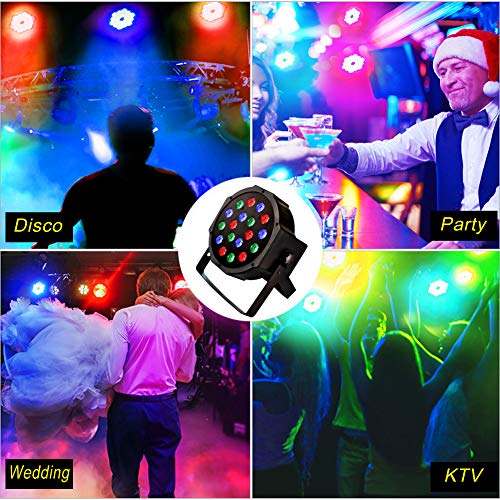 Stage Lights, KOOT 18 LEDs RGB DJ Lighting- Sound Activated Disco Up Light Controlled by Remote and DMX - Best for DJ Club Bar Wedding Show Christmas