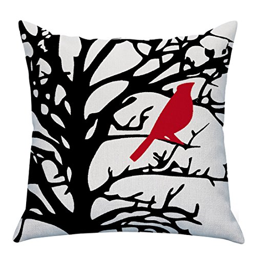 LAZAMYASA Square Cartoon Bird Printed Cushion Cover Cotton Throw Pillow Case Sham Slipover Pillowslip Pillowcase for Home Sofa Couch Chair Back Seat,4PCS,Red,20x20in - Thumbnail 5