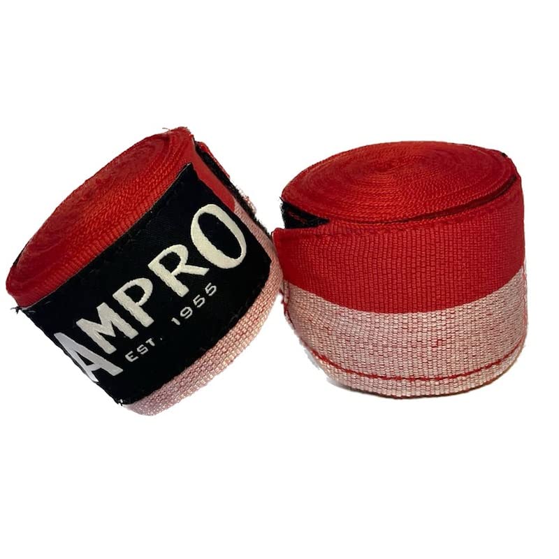 Ampro 4.5m Stretch Boxing Hand Wraps - Boxing/MMA/Martial Arts/Fitness / 450cm (Red/Off White)