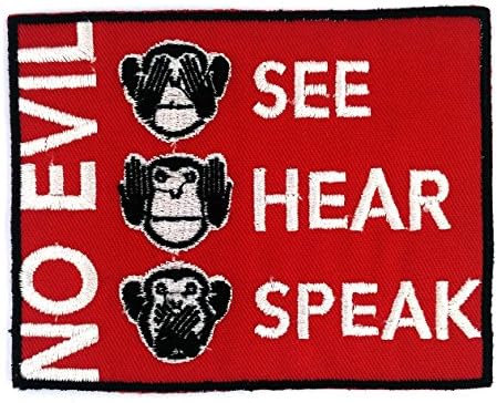 MONKEYHEAD - Monkey See Hear Speak No Evil Iron-on Applique Embroidered Patch, Approx. Size 8.8 X 7 Cm., Red Color