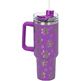 GreaterGood Paw Print Vacuum Insulated Stainless Steel 40oz Tumbler Handle Lid Straw Colorful Animal Print Travel Mug for Hot Cold Drinks