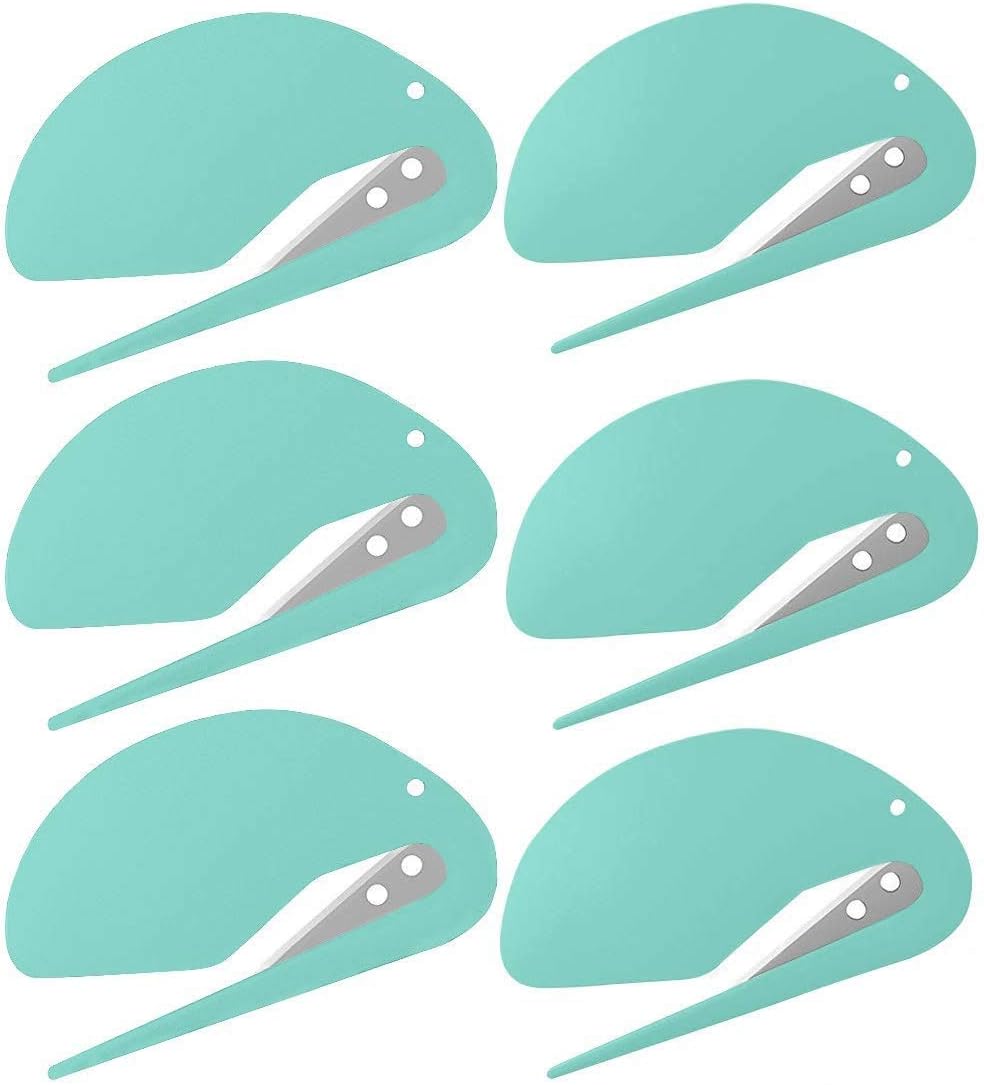 Letter Opener Envelope Slitter 6 Pack, Plastic with Blade Paper Knife, Turquoise Blue Bulk Set
