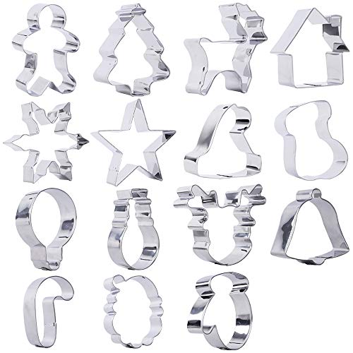 BAKHUK Christmas Cookie Cutters Set - 15pcs - Christmas Tree, Santa Claus, Reindeer, Christmas Stockings, Bells, etc, Exquisite Gift Box Packaging, Stainless Steel Cookie Cutters - Thumbnail 2