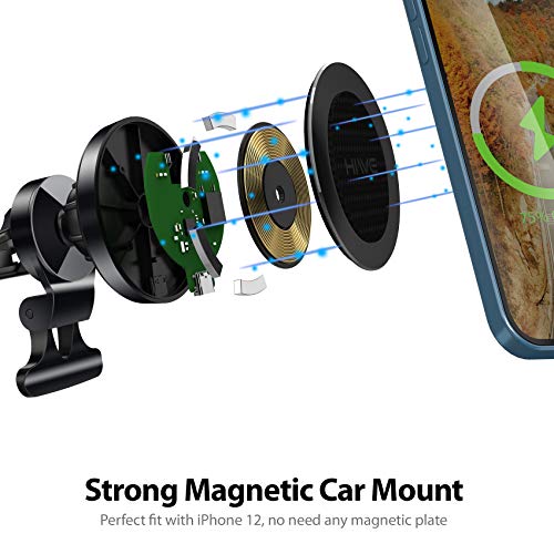 Wireless Car Charger : Magnetic Phone Car Mount for iPhone 12-15W Fast Charging Car Phone Holder Mount Compatible with iPhone 12/12 Mini/12 Pro/12 Pro Max,iPhone Wireless Car Charger (Dark Black)